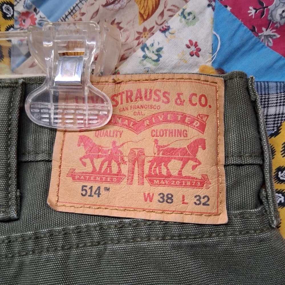 Levi's 514 Straight Fit Pants Mens 38x32 Olive Green Cotton Canvas Workwear